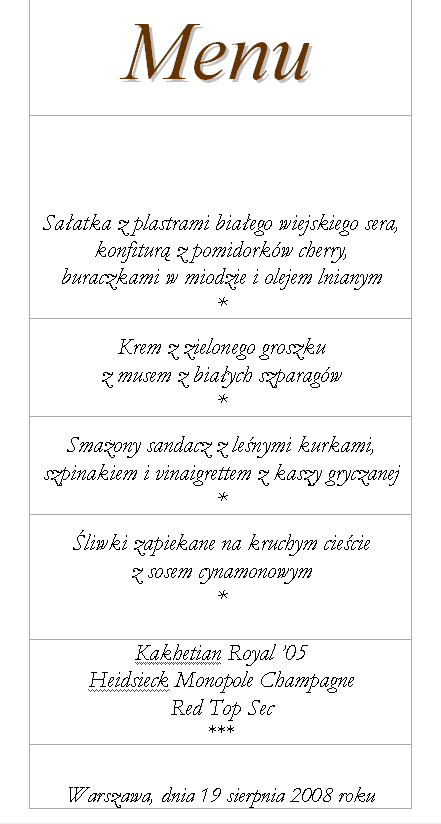 MSZ ujawnia wielką tajemnicę - menu kolacji z Rice